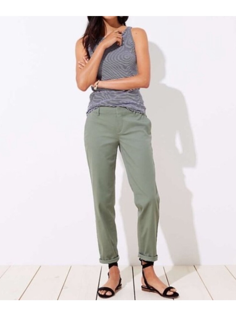 LOFT Olive Cropped Girlfriend Chino Pants